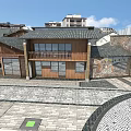 Traditional Ancient Architecture Exterior With Wooden Roof And Stone Paved Courtyard Area Design