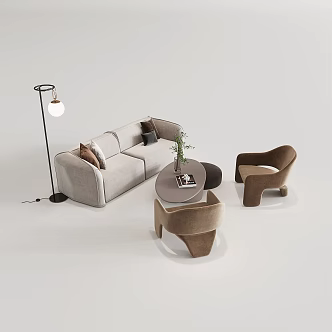Double Sofa Coffee Table Combination Leisure Chair Single Sofa Floor Lamp 3d model