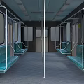 Subway Train Interior With Teal Seats Metal Handrails Central Poles And Windows