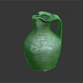 Vintage Grayish White Ceramic Jug With Textured Surface And Handle On Dark Surface