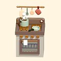 Functional Modern Kitchen Interior With Stove Oven Hanging Utensils Pot Spoon And Appliances
