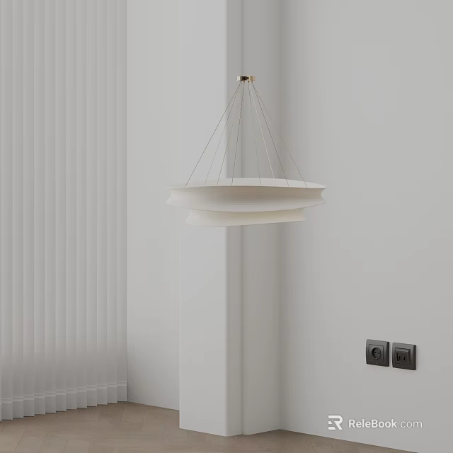 White Multi Layer Chandelier Hanging In Minimalist White Room With Vertical Blinds 3d model 