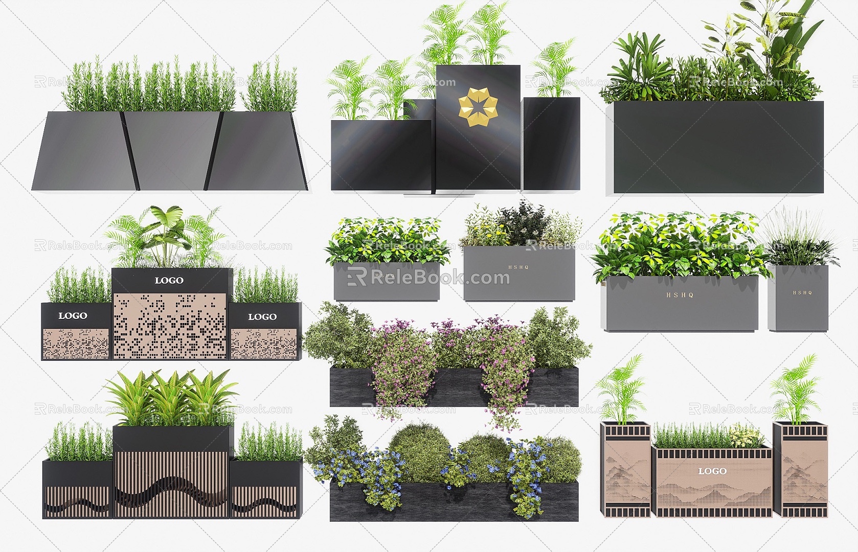 Modern outdoor plant flower box flower bed combination municipal landscape road flower bed flower box greening combination flowers and plants flower combination model