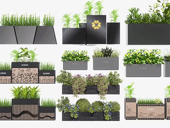 Modern outdoor plant flower box flower bed combination municipal landscape road flower bed flower box greening combination flowers and plants flower combination 3d model