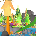 Vibrant Natural Scene With Colorful Trees Various Flowers Rocks Small Stream And Green Grass