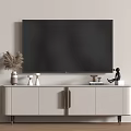 Elegant Modern White TV Stand With TV Decorative Vase Books And Sculpture
