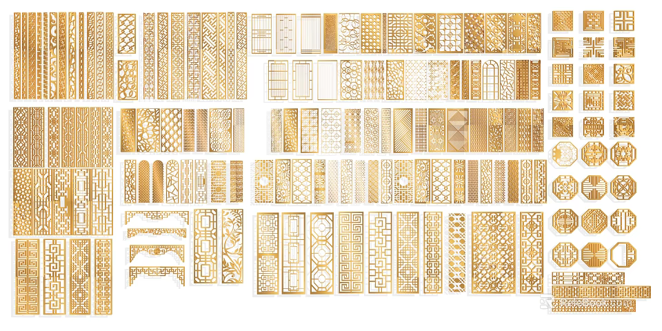 Golden Decorative Partition With Various Intricate Patterns For Interior Design 3d model