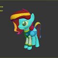 Colorful Blue Pony 3D Model Toy With Red Yellow Mane Tail And TVT Vest