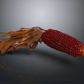 Red corn with dried husks on dark background showing natural texture and reflection 3d model