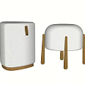 White Fabric Sofa Stools with Brown Wooden Legs Round Top and Side Handle