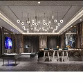 Modern KTV Interior Design With Chandeliers Sofas Bar Counter And Decorative Walls