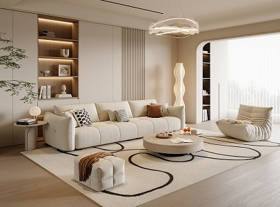 Modern Living Room Sofa Coffee Table Combination Lazy Sofa Green Planting Floor Lamp Sofa Stool Chandelier 3d model