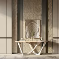 Elegant Modern Console Table With Textured Wall Artwork Vase And Unique Legs