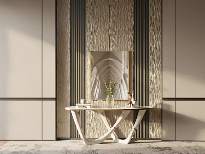 Elegant Modern Console Table With Textured Wall Artwork Vase And Unique Legs 3d model