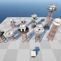 Military Weapon Observation Towers With Control Room Gray Tiled Ground And Sea View