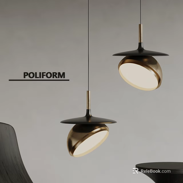 Modern POLIFORM Pendant Lights With Brass And Black Domed Design For Interior Spaces 3d model 