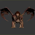 Fantasy Red Brown Lion Head Dragon Wings Game Movie Character Design