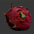 Fresh Ripe Dragon Fruit With Vibrant Pink Skin And Green Leafy Tips On Dark Background