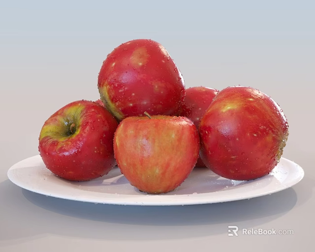 Fresh Juicy Red Apples Neatly Arranged on a White Plate as Healthy Fruit Snack 3d model 