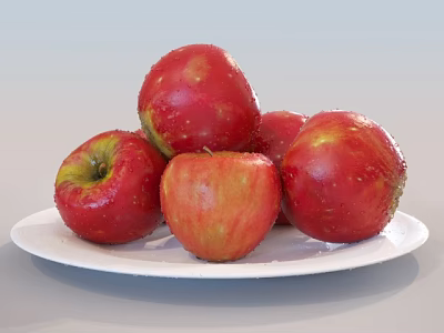Fresh Juicy Red Apples Neatly Arranged on a White Plate as Healthy Fruit Snack 3d model