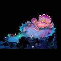 Enchanting Underwater Fantasy Scene With Shell Throne Corals Seaweed And Stone Platforms