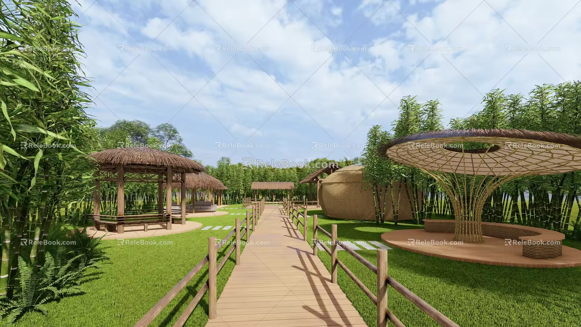 Modern pavilion thatched pavilion 3d model