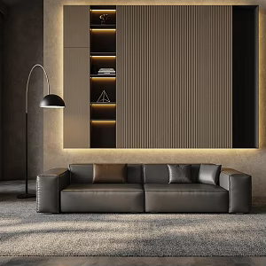 Double sofa background wall floor lamp ornaments 3d model