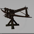 Ancient Medieval Siege Weapon Ballista With Wooden Frame And Metal Components