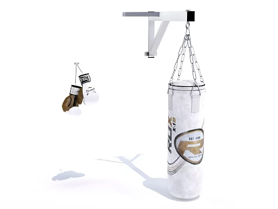 Playground Recreation Equipment With Hanging White Punching Bag And Logo Design Boxing Gloves 3d model