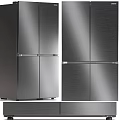 Modern Black Stainless Steel Kitchen Appliances Including Refrigerator Oven And Range Hood