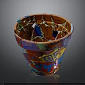 Colorful Flower Pot Decorative Design With Vibrant Red Blue Yellow Patterns