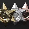 Star Shaped Decorative Ornament Set with Numbers 1 2 3 Laurel Wreath Accents Gold Silver