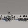 Modern Dining Table Sets With Chairs And Pendant Lights Design 3d model