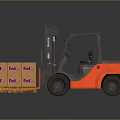 Heavy Duty Industrial Forklift Loading Stacked FedEx Boxes On Wooden Pallet