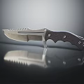 Tactical Serrated Blade Knife With Black Handle Metal Construction And Reflective Surface