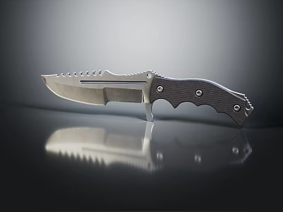 Tactical Serrated Blade Knife With Black Handle Metal Construction And Reflective Surface 3d model