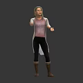 Woman Wearing Pink Top Black Leggings Beige Cardigan And Brown Boots In Different Angles