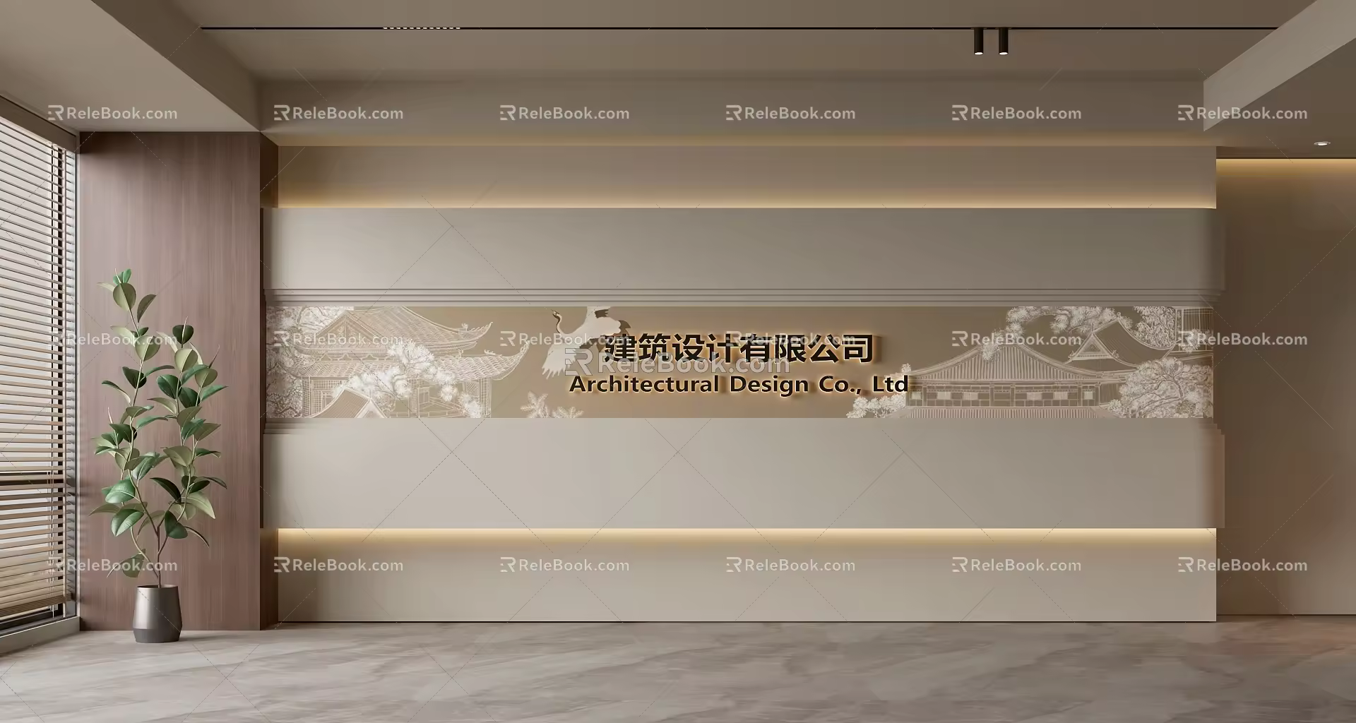 Song style front desk background wall simple background wall front desk reception area background wall company front desk background wall 3d model