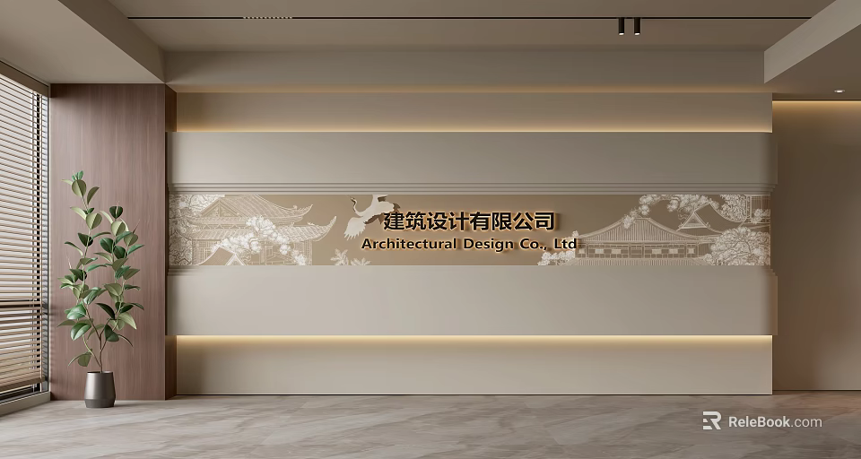 Modern Office Background Wall With Architectural Firm Sign And Decorative Patterns 3d model 