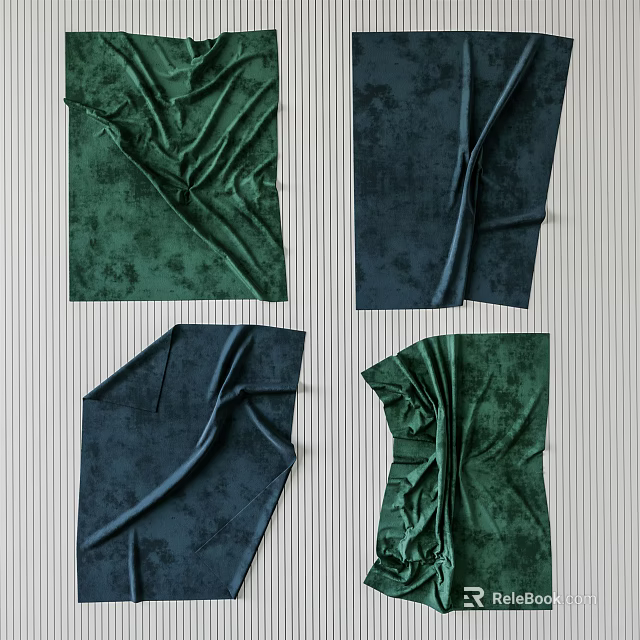 Elegant Wall Decor With Green And Navy Blue Textured Fabric Panels 3d model 