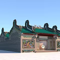 Traditional Ancient Architecture With Green Roof Ornate Eaves And Colorful Decorations