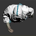 White Protective Suit With Blue Stripes Face Mask And Boot Covers On Gray Background 3d model