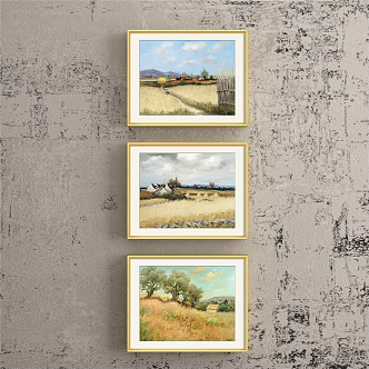 Modern landscape painting neoclassical yellow living room historical painting natural landscape decorative painting 3d model