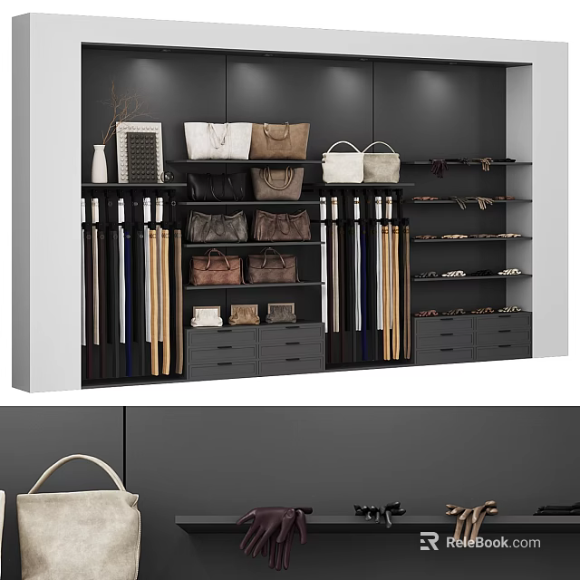 Modern Wardrobe Interior With Hanging Rods Drawers Shelves And Storage For Bags Shoes And Clothes 3d model 