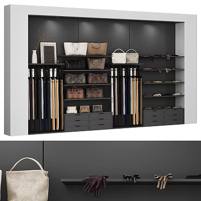 Modern Wardrobe Interior With Hanging Rods Drawers Shelves And Storage For Bags Shoes And Clothes 3d model