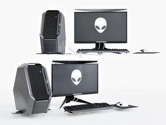 Modern computer desktop chassis computer host alien computer screen mouse keyboard 3d model