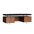 Modern Office Desk With Black Tabletop Wooden Drawers And Metal Legs