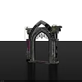 Gothic Event Entrance with Stone Arch Iron Decoration Vines and Red Drapery Details