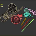 Modern musical instruments Music equipment small size trombone flute 3d model
