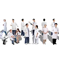 Healthcare Workers In Various Poses And Professional Attire On White Background